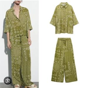 Zara paisley bandana printed wide leg pants and matching top size xs